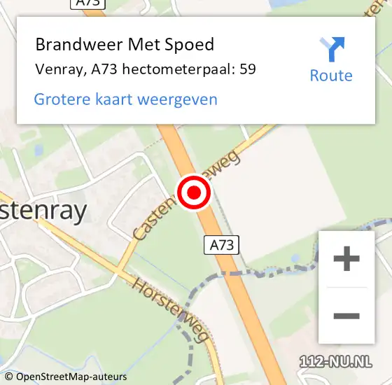 Locatie op kaart van de 112 melding: Brandweer Met Spoed Naar Venray, A73 hectometerpaal: 59 op 28 juni 2022 15:40