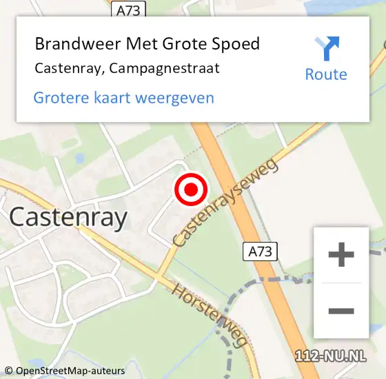 Locatie op kaart van de 112 melding: Brandweer Met Grote Spoed Naar Castenray, Campagnestraat op 28 juni 2022 15:50