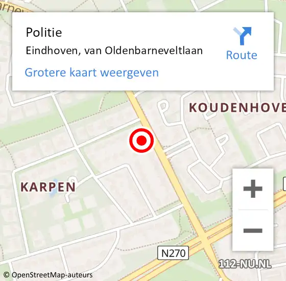 Locatie op kaart van de 112 melding: Politie Eindhoven, van Oldenbarneveltlaan op 28 juni 2022 16:14