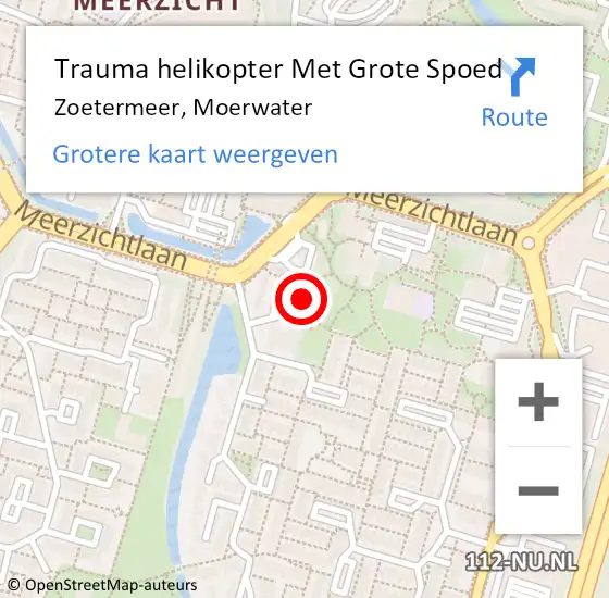 Locatie op kaart van de 112 melding: Trauma helikopter Met Grote Spoed Naar Zoetermeer, Moerwater op 28 juni 2022 16:38