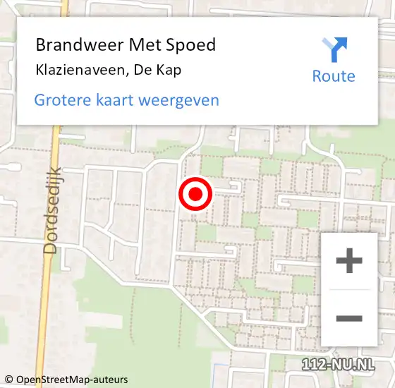 Locatie op kaart van de 112 melding: Brandweer Met Spoed Naar Klazienaveen, De Kap op 28 juni 2022 16:55