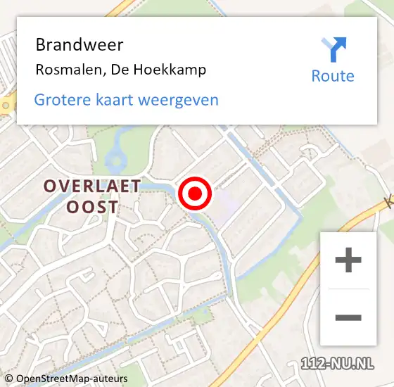 Locatie op kaart van de 112 melding: Brandweer Rosmalen, De Hoekkamp op 21 juli 2014 16:46