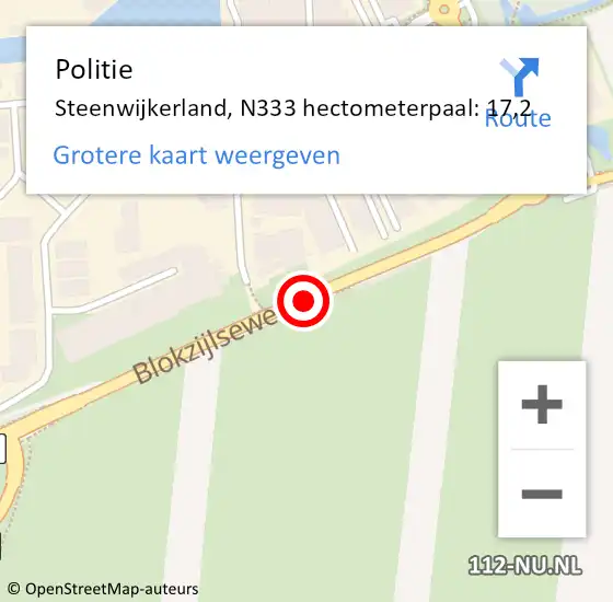 Locatie op kaart van de 112 melding: Politie Steenwijkerland, N333 hectometerpaal: 17,2 op 28 juni 2022 17:34