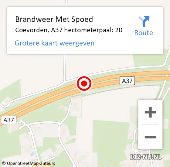 Locatie op kaart van de 112 melding: Brandweer Met Spoed Naar Coevorden, A37 hectometerpaal: 20 op 28 juni 2022 17:39