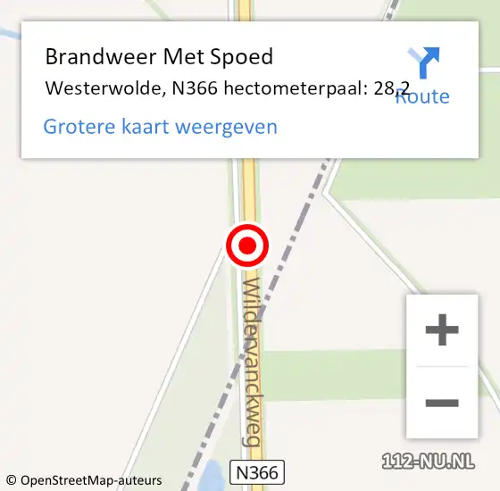 Locatie op kaart van de 112 melding: Brandweer Met Spoed Naar Westerwolde, N366 hectometerpaal: 28,2 op 28 juni 2022 17:40