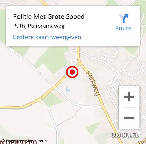 Locatie op kaart van de 112 melding: Politie Met Grote Spoed Naar Puth, Panoramaweg op 28 juni 2022 17:49