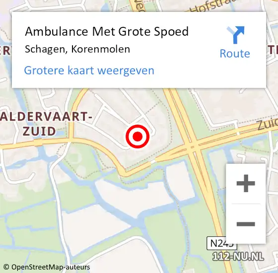 Locatie op kaart van de 112 melding: Ambulance Met Grote Spoed Naar Schagen, Korenmolen op 28 juni 2022 18:06