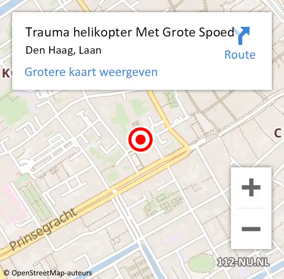 Locatie op kaart van de 112 melding: Trauma helikopter Met Grote Spoed Naar Den Haag, Laan op 28 juni 2022 18:15