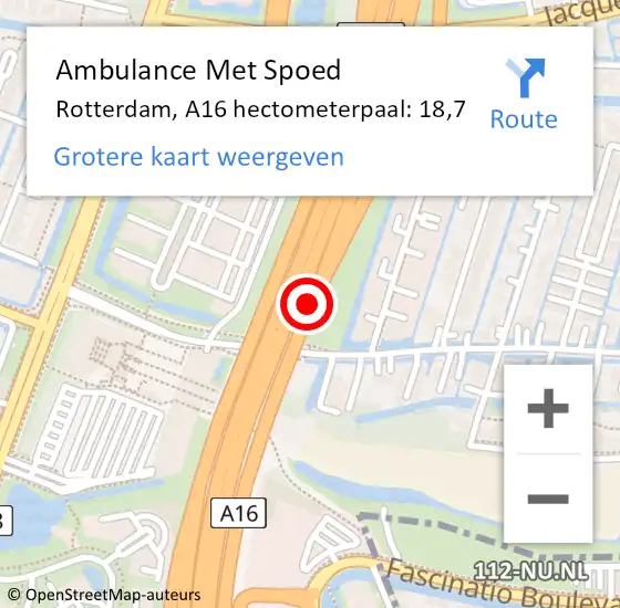 Locatie op kaart van de 112 melding: Ambulance Met Spoed Naar Rotterdam, A16 hectometerpaal: 18,7 op 28 juni 2022 18:22
