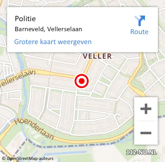 Locatie op kaart van de 112 melding: Politie Barneveld, Vellerselaan op 28 juni 2022 18:23