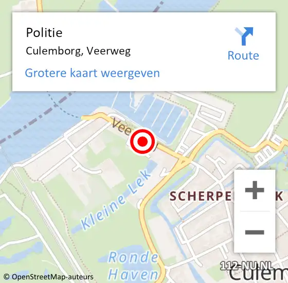 Locatie op kaart van de 112 melding: Politie Culemborg, Veerweg op 28 juni 2022 18:32