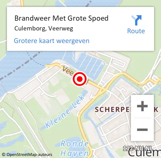 Locatie op kaart van de 112 melding: Brandweer Met Grote Spoed Naar Culemborg, Veerweg op 28 juni 2022 18:33