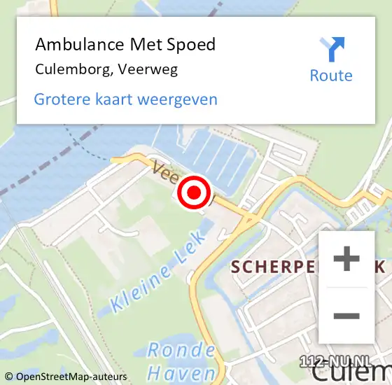 Locatie op kaart van de 112 melding: Ambulance Met Spoed Naar Culemborg, Veerweg op 28 juni 2022 18:41