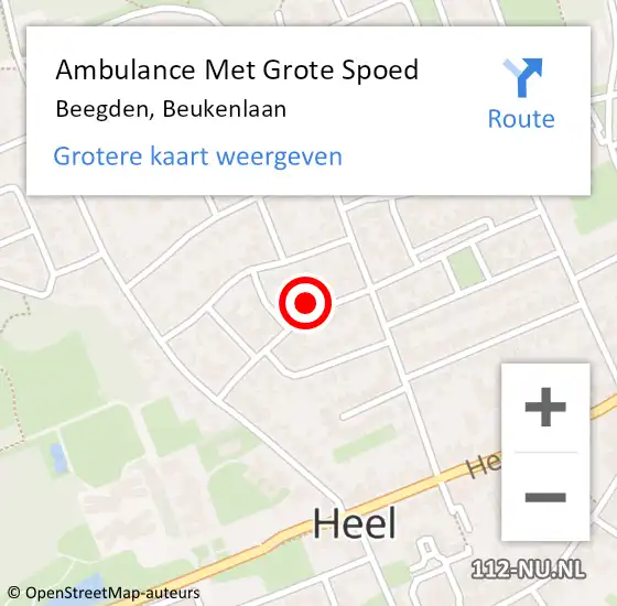 Locatie op kaart van de 112 melding: Ambulance Met Grote Spoed Naar Beegden, Beukenlaan op 28 juni 2022 18:42