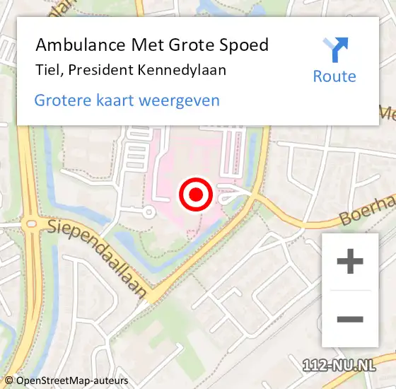 Locatie op kaart van de 112 melding: Ambulance Met Grote Spoed Naar Tiel, President Kennedylaan op 28 juni 2022 18:55