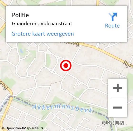 Locatie op kaart van de 112 melding: Politie Gaanderen, Vulcaanstraat op 28 juni 2022 18:56