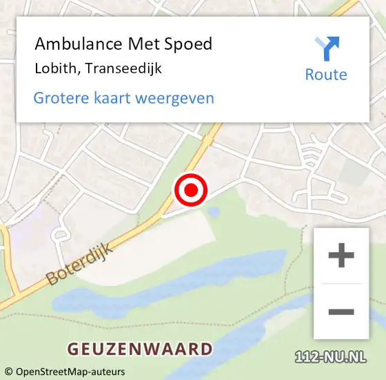 Locatie op kaart van de 112 melding: Ambulance Met Spoed Naar Lobith, Transeedijk op 28 juni 2022 19:04