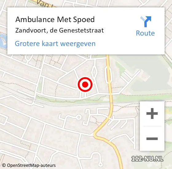 Locatie op kaart van de 112 melding: Ambulance Met Spoed Naar Zandvoort, de Genestetstraat op 28 juni 2022 19:12