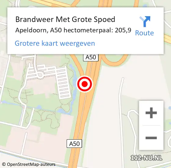 Locatie op kaart van de 112 melding: Brandweer Met Grote Spoed Naar Apeldoorn, A50 hectometerpaal: 205,9 op 28 juni 2022 19:26