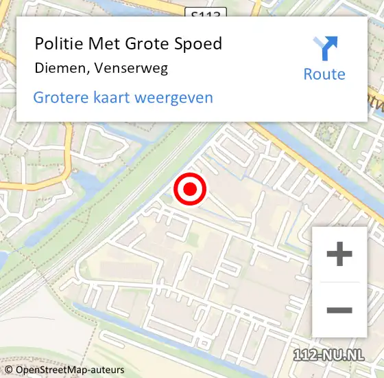 Locatie op kaart van de 112 melding: Politie Met Grote Spoed Naar Diemen, Venserweg op 28 juni 2022 19:30