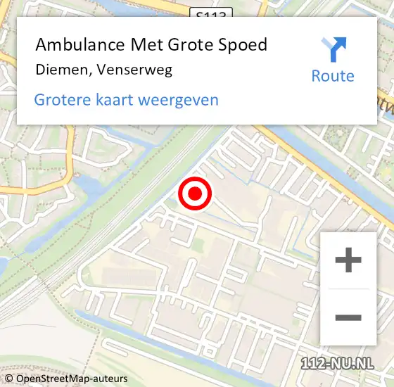 Locatie op kaart van de 112 melding: Ambulance Met Grote Spoed Naar Diemen, Venserweg op 28 juni 2022 19:30