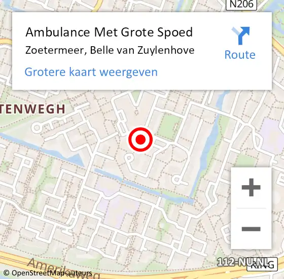 Locatie op kaart van de 112 melding: Ambulance Met Grote Spoed Naar Zoetermeer, Belle van Zuylenhove op 28 juni 2022 19:41