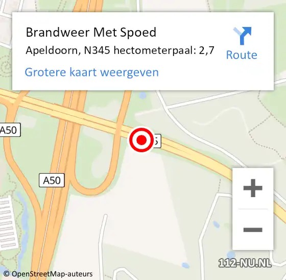 Locatie op kaart van de 112 melding: Brandweer Met Spoed Naar Apeldoorn, N345 hectometerpaal: 2,7 op 28 juni 2022 19:42