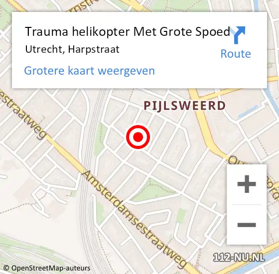 Locatie op kaart van de 112 melding: Trauma helikopter Met Grote Spoed Naar Utrecht, Harpstraat op 28 juni 2022 19:43