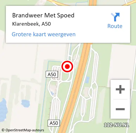 Locatie op kaart van de 112 melding: Brandweer Met Spoed Naar Klarenbeek, A50 op 28 juni 2022 19:51