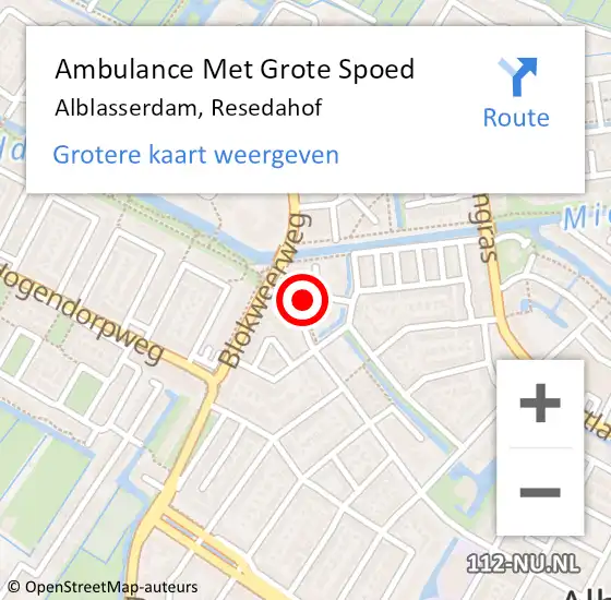 Locatie op kaart van de 112 melding: Ambulance Met Grote Spoed Naar Alblasserdam, Resedahof op 28 juni 2022 19:58