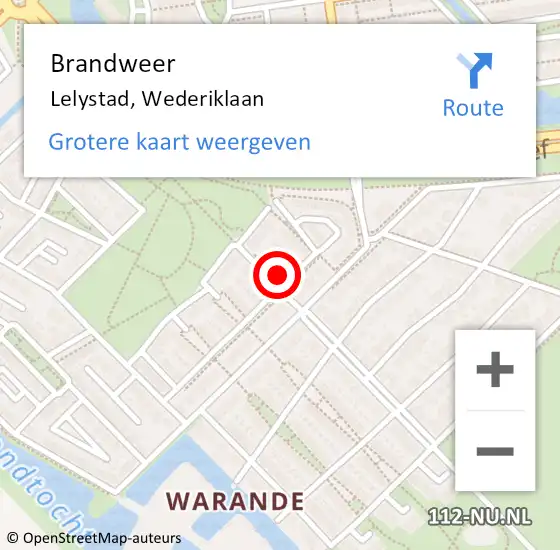 Locatie op kaart van de 112 melding: Brandweer Lelystad, Wederiklaan op 28 juni 2022 20:03