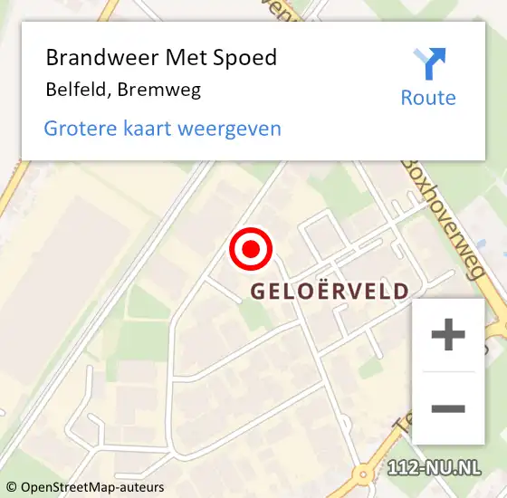 Locatie op kaart van de 112 melding: Brandweer Met Spoed Naar Belfeld, Bremweg op 28 juni 2022 20:04