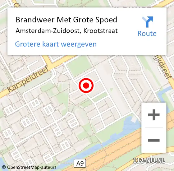 Locatie op kaart van de 112 melding: Brandweer Met Grote Spoed Naar Amsterdam-Zuidoost, Krootstraat op 28 juni 2022 20:04