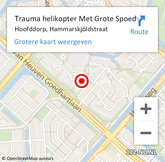 Locatie op kaart van de 112 melding: Trauma helikopter Met Grote Spoed Naar Hoofddorp, Hammarskjöldstraat op 28 juni 2022 20:14