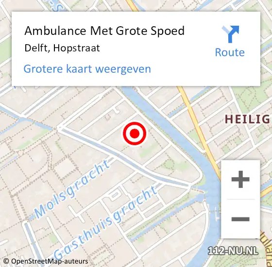 Locatie op kaart van de 112 melding: Ambulance Met Grote Spoed Naar Delft, Hopstraat op 28 juni 2022 20:16