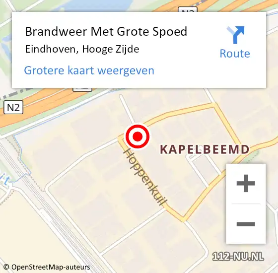 Locatie op kaart van de 112 melding: Brandweer Met Grote Spoed Naar Eindhoven, Hooge Zijde op 28 juni 2022 21:14