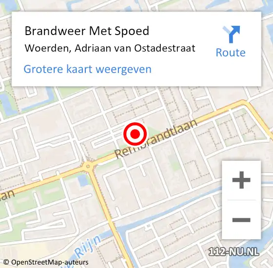 Locatie op kaart van de 112 melding: Brandweer Met Spoed Naar Woerden, Adriaan van Ostadestraat op 28 juni 2022 21:20