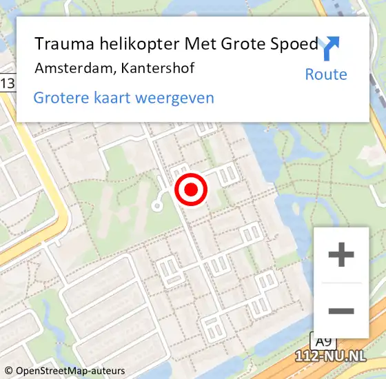 Locatie op kaart van de 112 melding: Trauma helikopter Met Grote Spoed Naar Amsterdam-Zuidoost, Kantershof op 28 juni 2022 21:46