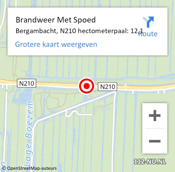 Locatie op kaart van de 112 melding: Brandweer Met Spoed Naar Bergambacht, N210 hectometerpaal: 12,1 op 28 juni 2022 22:02