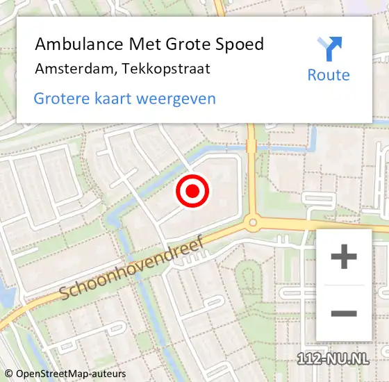 Locatie op kaart van de 112 melding: Ambulance Met Grote Spoed Naar Amsterdam-Zuidoost, Tekkopstraat op 28 juni 2022 22:23