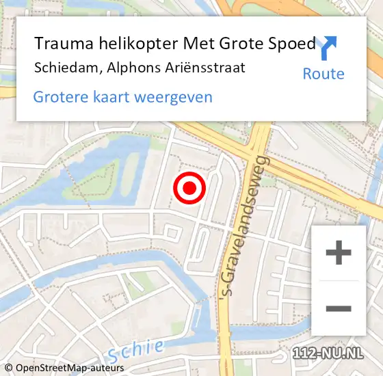 Locatie op kaart van de 112 melding: Trauma helikopter Met Grote Spoed Naar Schiedam, Alphons Ariënsstraat op 28 juni 2022 23:23