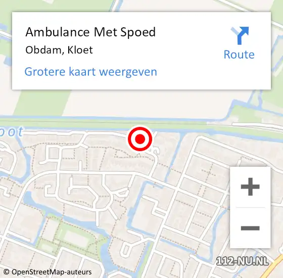 Locatie op kaart van de 112 melding: Ambulance Met Spoed Naar Obdam, Kloet op 29 juni 2022 00:07