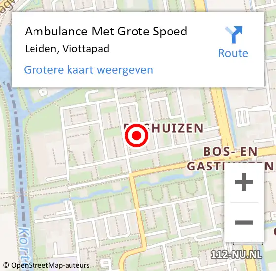 Locatie op kaart van de 112 melding: Ambulance Met Grote Spoed Naar Leiden, Viottapad op 29 juni 2022 00:16