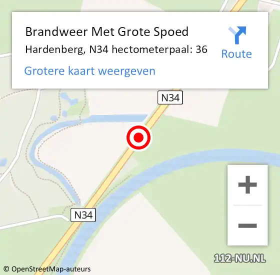 Locatie op kaart van de 112 melding: Brandweer Met Grote Spoed Naar Hardenberg, N34 hectometerpaal: 36 op 29 juni 2022 00:52
