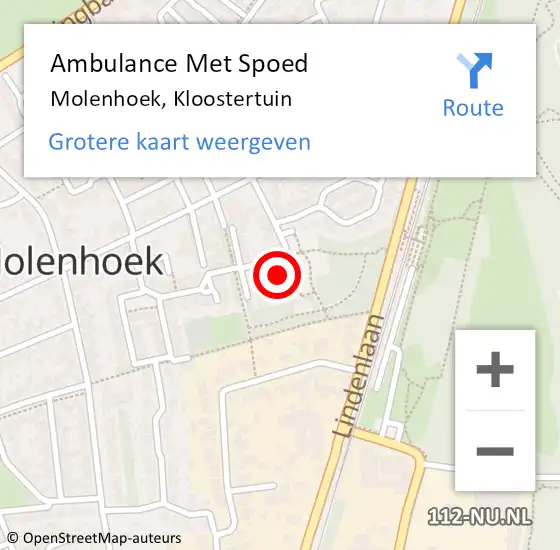 Locatie op kaart van de 112 melding: Ambulance Met Spoed Naar Molenhoek, Kloostertuin op 29 juni 2022 00:56