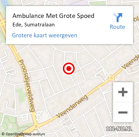 Locatie op kaart van de 112 melding: Ambulance Met Grote Spoed Naar Ede, Sumatralaan op 29 juni 2022 01:39