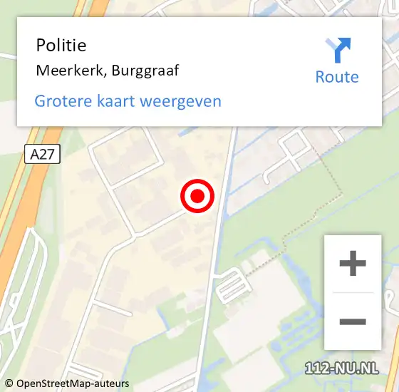 Locatie op kaart van de 112 melding: Politie Meerkerk, Burggraaf op 29 juni 2022 06:14