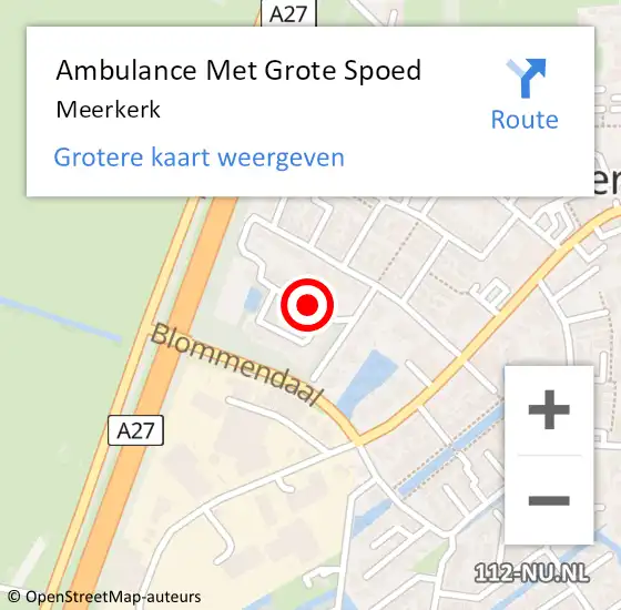 Locatie op kaart van de 112 melding: Ambulance Met Grote Spoed Naar Meerkerk op 29 juni 2022 06:18