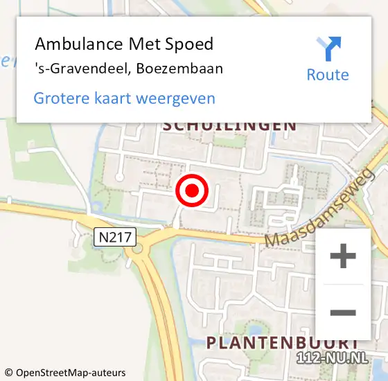 Locatie op kaart van de 112 melding: Ambulance Met Spoed Naar 's-Gravendeel, Boezembaan op 29 juni 2022 06:27