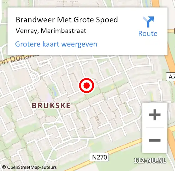 Locatie op kaart van de 112 melding: Brandweer Met Grote Spoed Naar Venray, Marimbastraat op 29 juni 2022 06:43